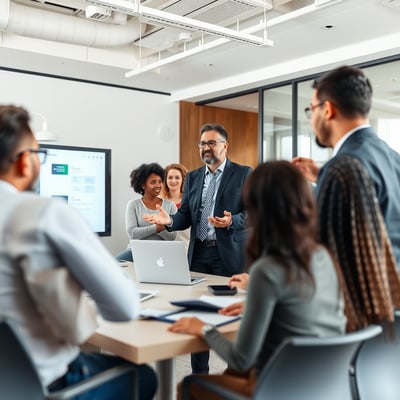 Gerente en reunión explicando Gerente en reunión explicando